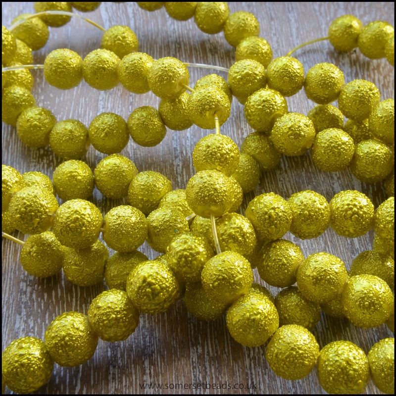 8mm Chartreuse Textured Glass Pearl Beads