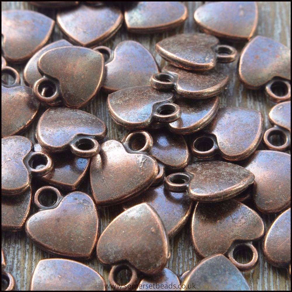 Copper Vintage Style Flat Heart Charms