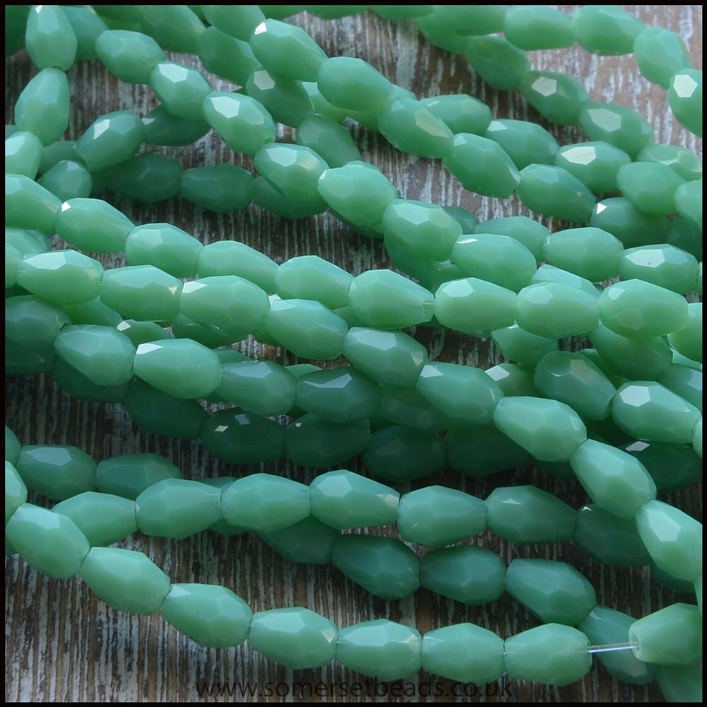 Aquamarine Opaque Faceted Glass Teardrop Beads 5mm x 2mm