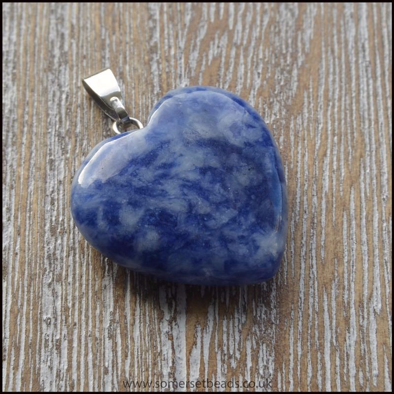 sodalite semi precious gemstone heart shaped pendant with bail
