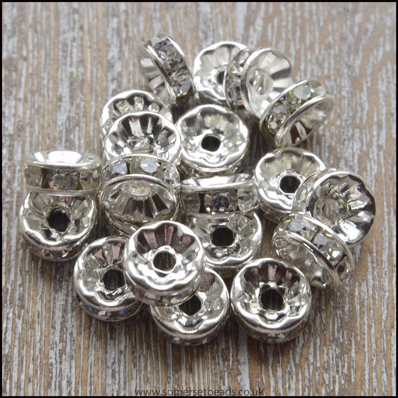 8mm Clear Rhinestone Rondelle Spacer Beads