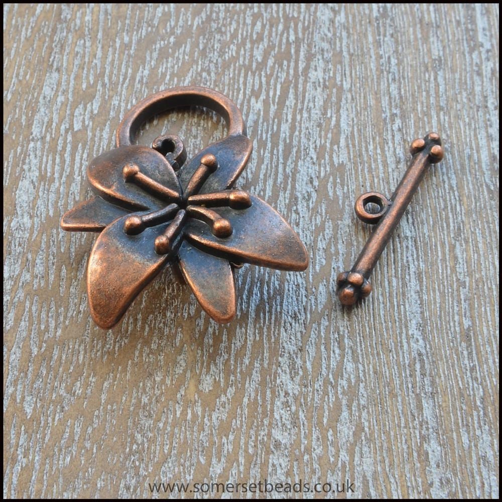 Copper Lily Flower Toggle Clasps