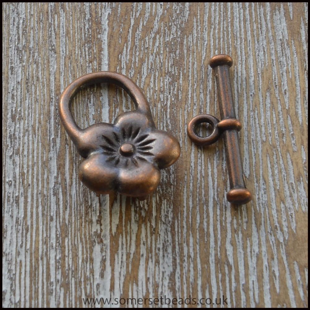 Small Copper Flower Toggle Clasps
