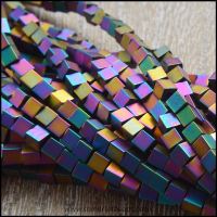 Rainbow Hematite Cube Beads. 3mm