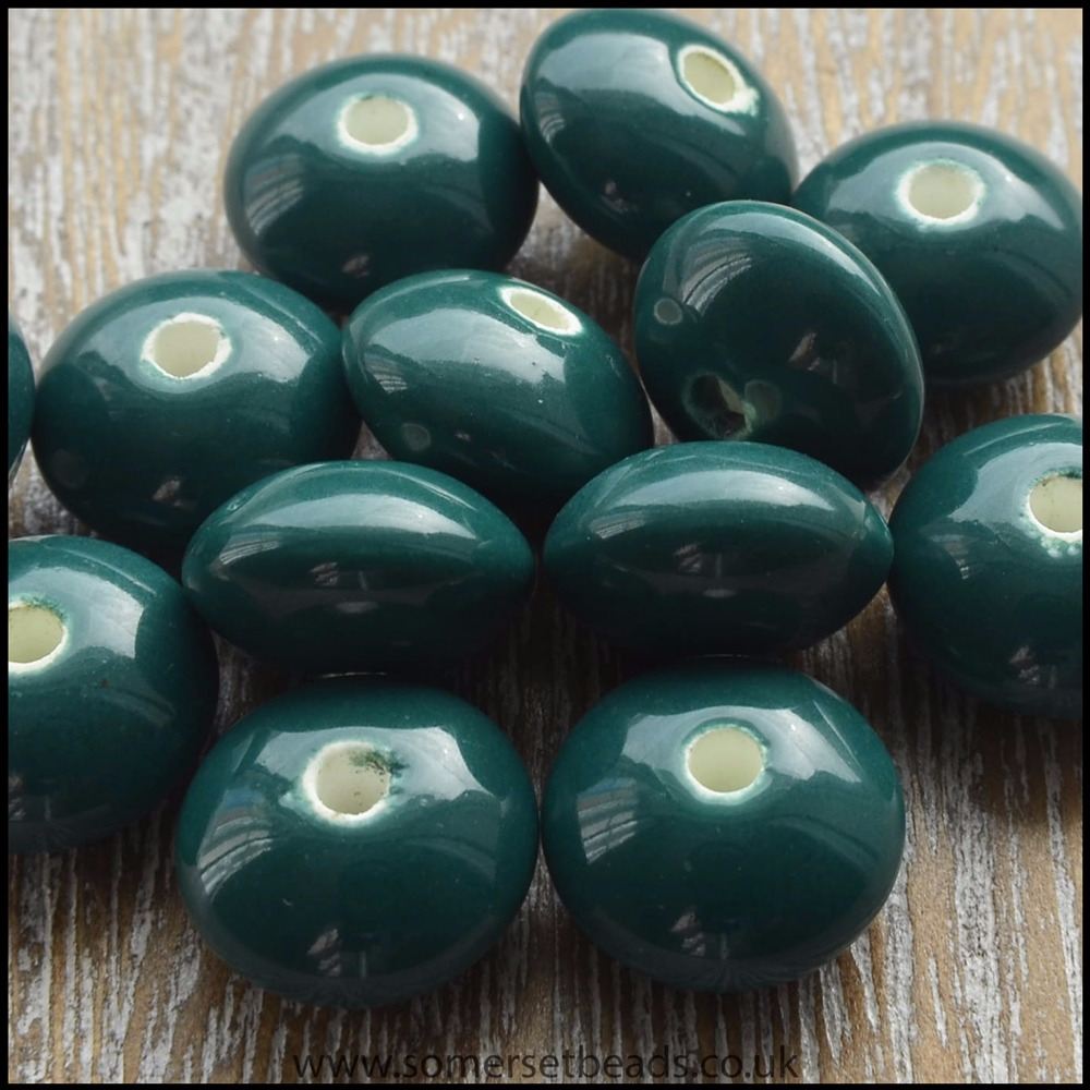 Ceramic Glazed Abacus Beads, 12mm - Teal