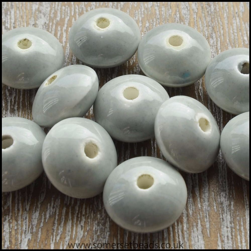 Ceramic Glazed Abacus Beads, 12mm - Light Grey