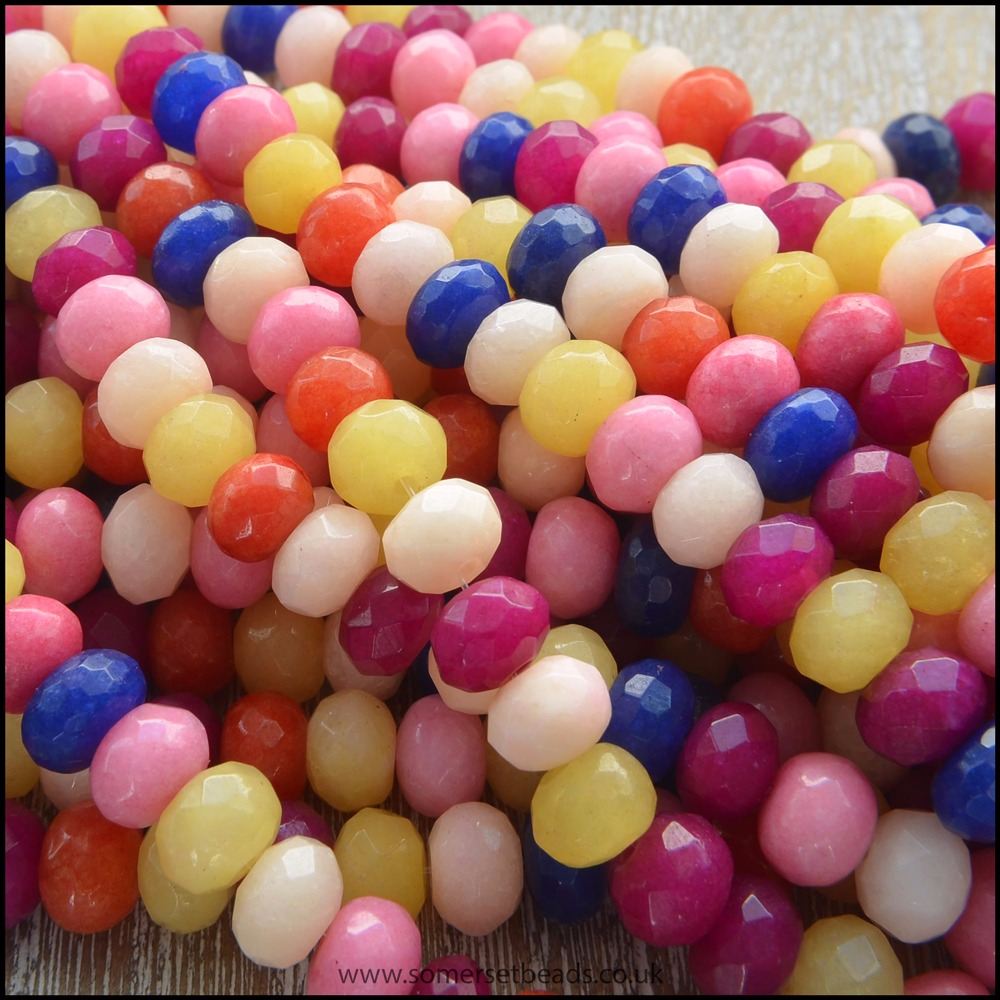 Dyed Jade Faceted Rondelle Semi Precious Beads