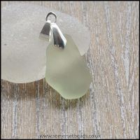 Pale Green Sea Glass Free Form Pendant -A