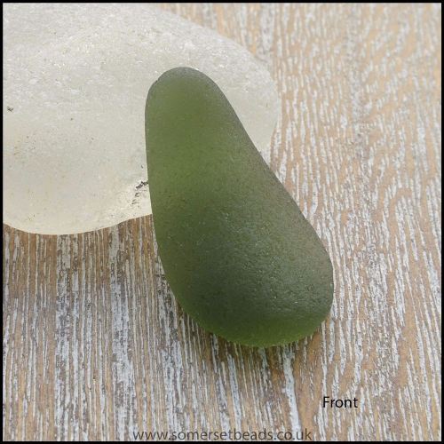 Green Sea Glass Teardrop Undrilled Pendant - A