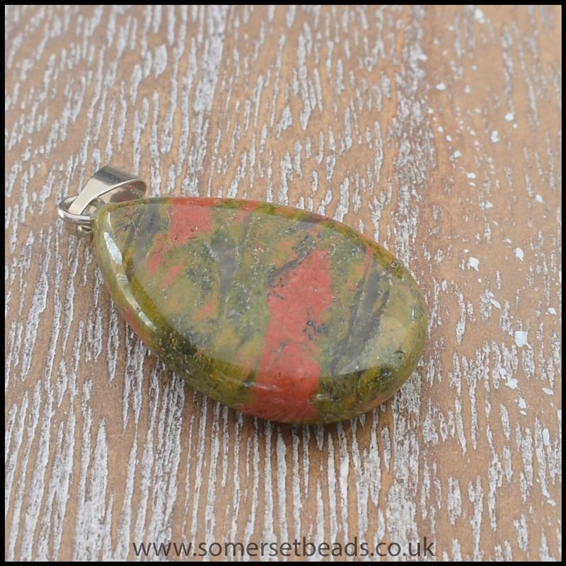 Unakite Semi Precious Gemstone Teardrop Pendant