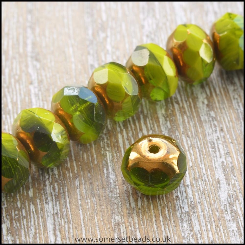 Chartreuse Czech Glass Faceted Rondelle Beads
