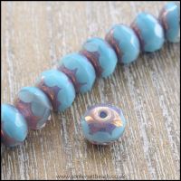 Czech Glass Faceted Picasso Rondelle Beads - Turquoise
