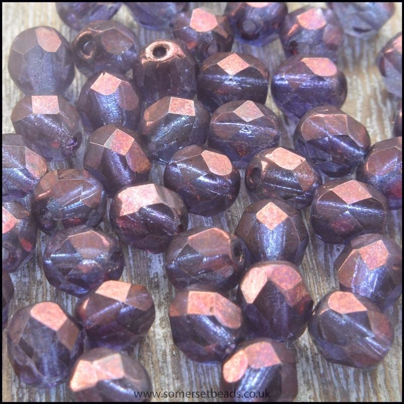 Czech Glass Faceted Fire Polished Beads 4mm Blueberry Lustre