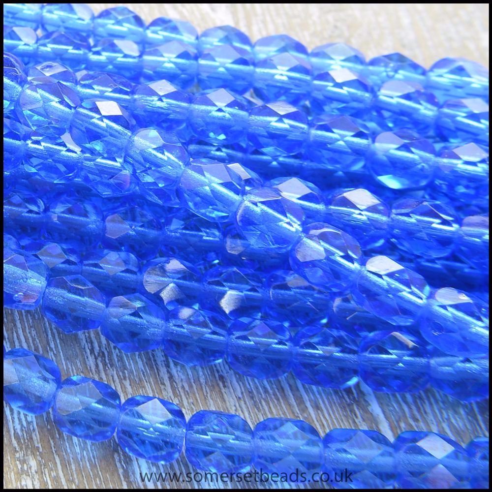 Czech Glass Faceted Fire Polished Beads 6mm - Blue