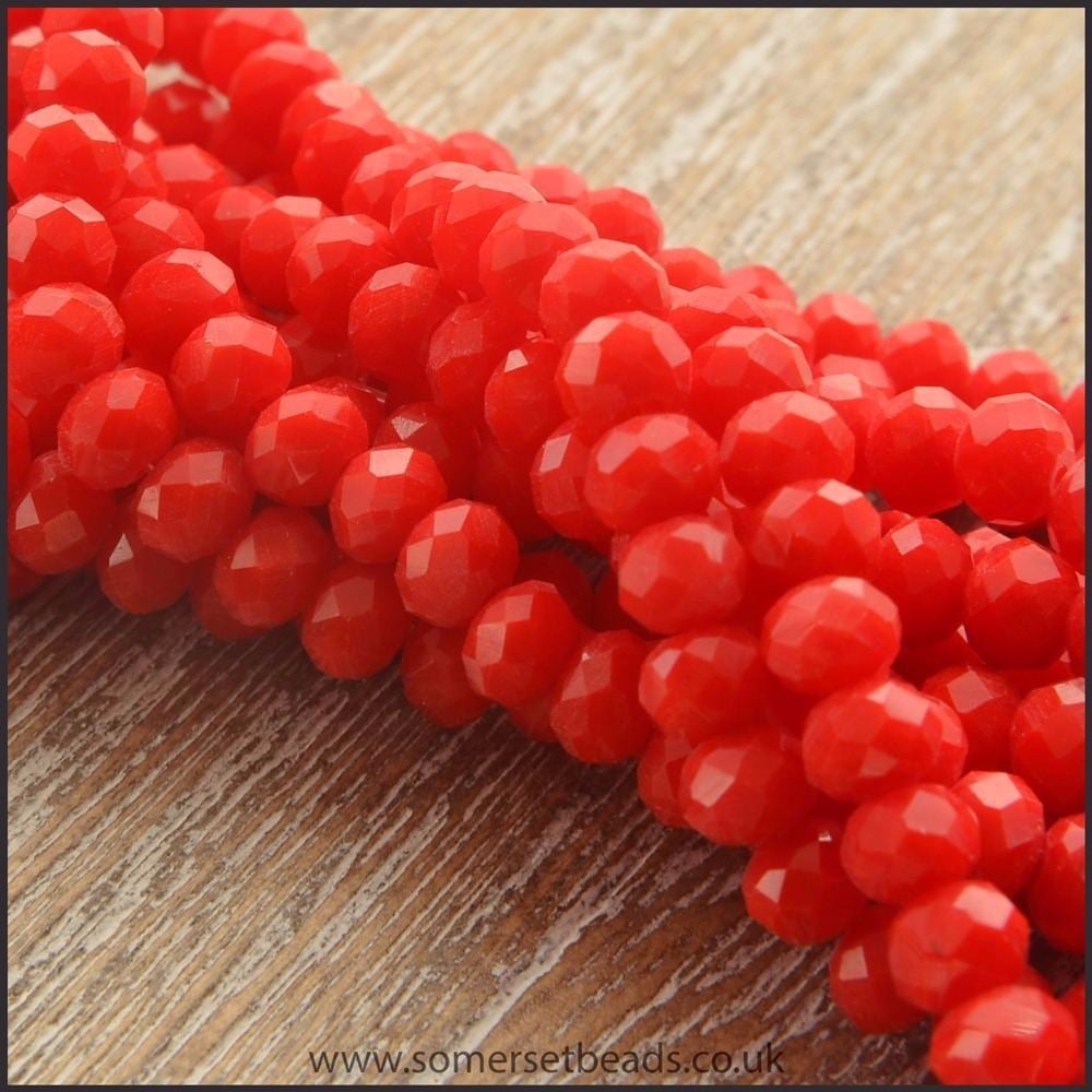 Opaque Faceted Glass Crystal Rondelle Beads Scarlet 4mm x 3mm