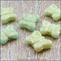 Czech Glass Butterfly Beads - Green Mix