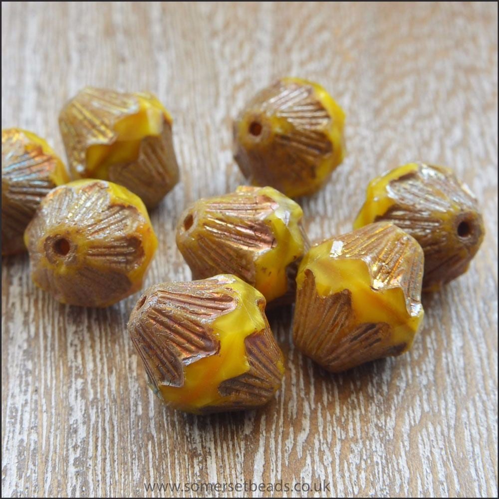 Czech Glass Bicone Beads - 13mm - Sunshine Yellow
