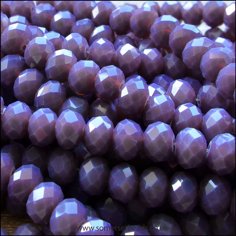 Opaque Faceted Glass Crystal Rondelle Beads Matte Purple 6mm x 4mm