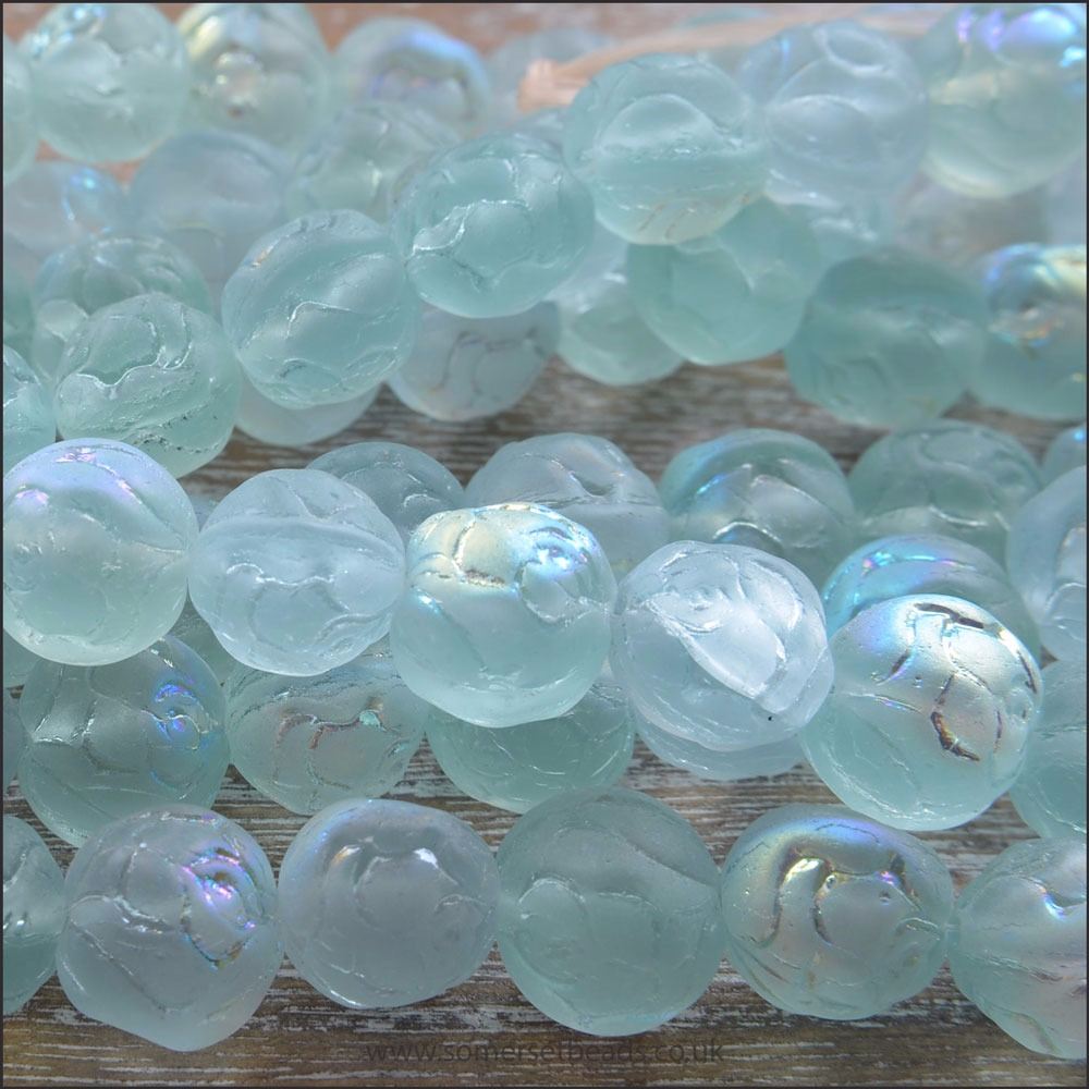 Czech Glass Rosebud Beads - Ice Blue AB