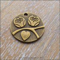 Antique Bronze Flat Round Owl Charm