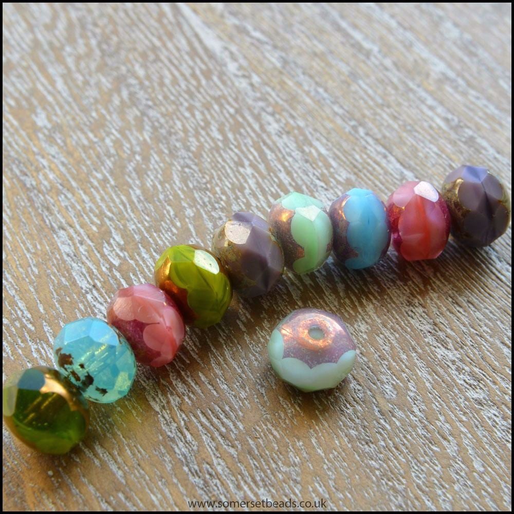 Czech Glass Faceted Picasso Rondelle Beads - Multi Coloured
