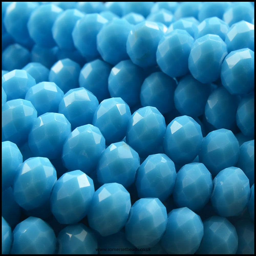 Opaque Faceted Glass Crystal Rondelle Beads Deep Sky Blue 6mm x 4mm