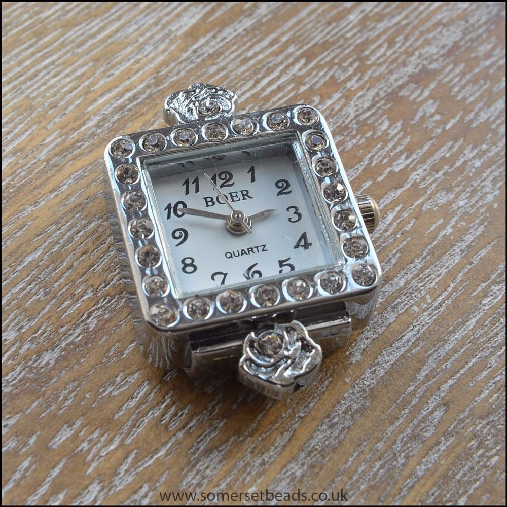 Square Faced Silver Rhinestone Watch Face For Jewellery Making
