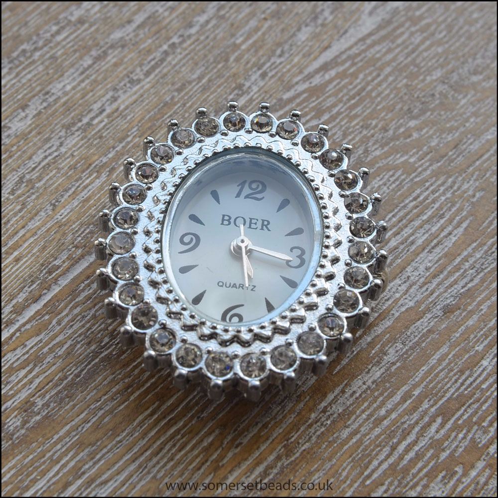 Fancy Rhinestone Silver Oval  Watch Face For Jewellery Making