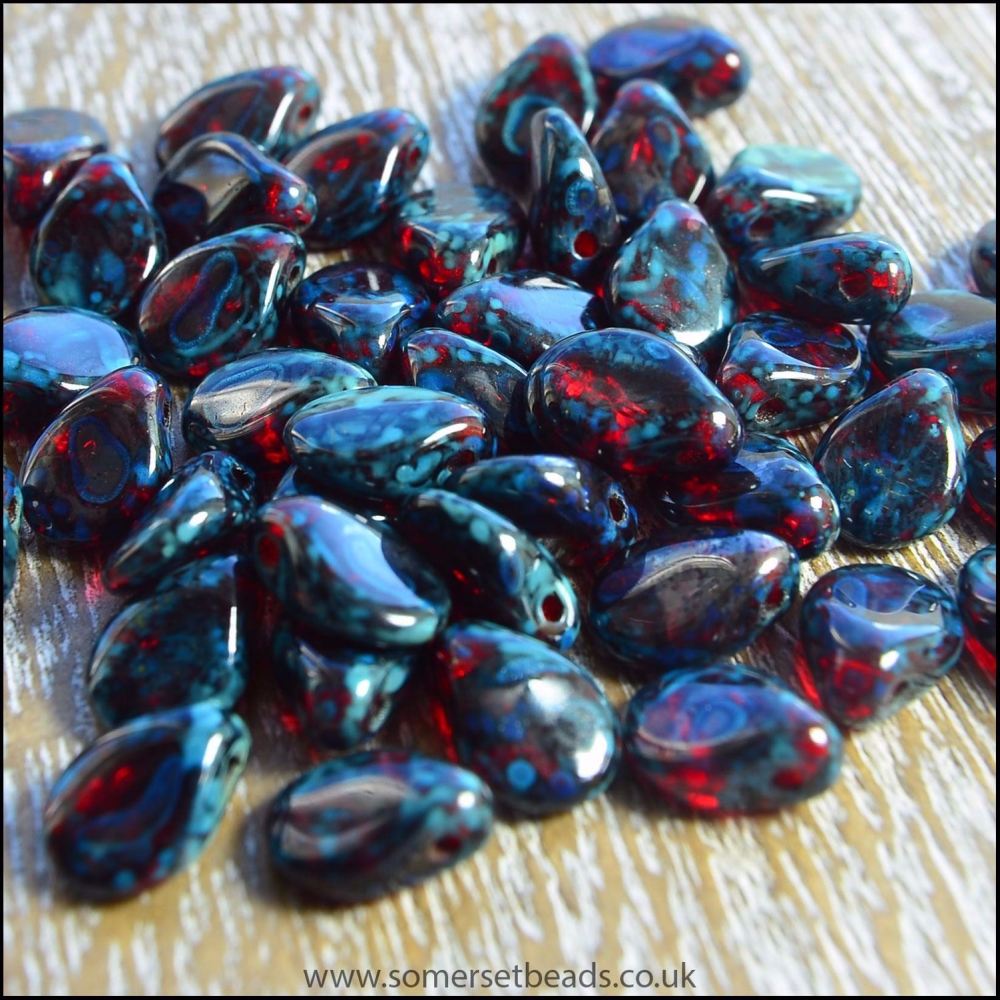 Preciosa Czech Glass Pip Beads, Dark Ruby Travertin