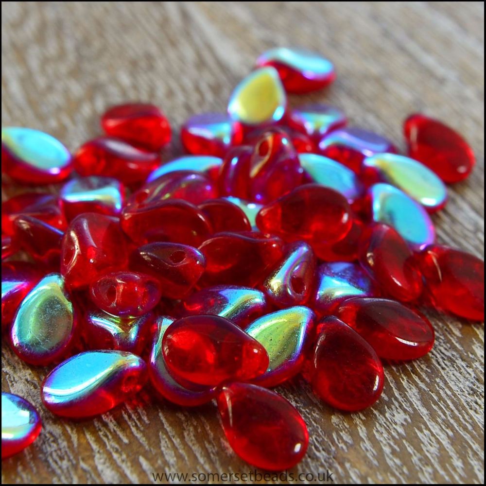 Preciosa Czech Glass Pip Beads, Ruby AB