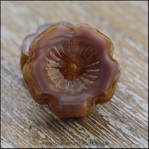 Czech Table Cut Picasso Flower Beads - Opaque Purple