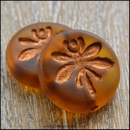 Czech Glass 18mm Dragonfly Coin Bead - Amber
