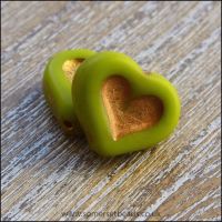 Czech Glass Puffy Heart Beads - Chartreuse