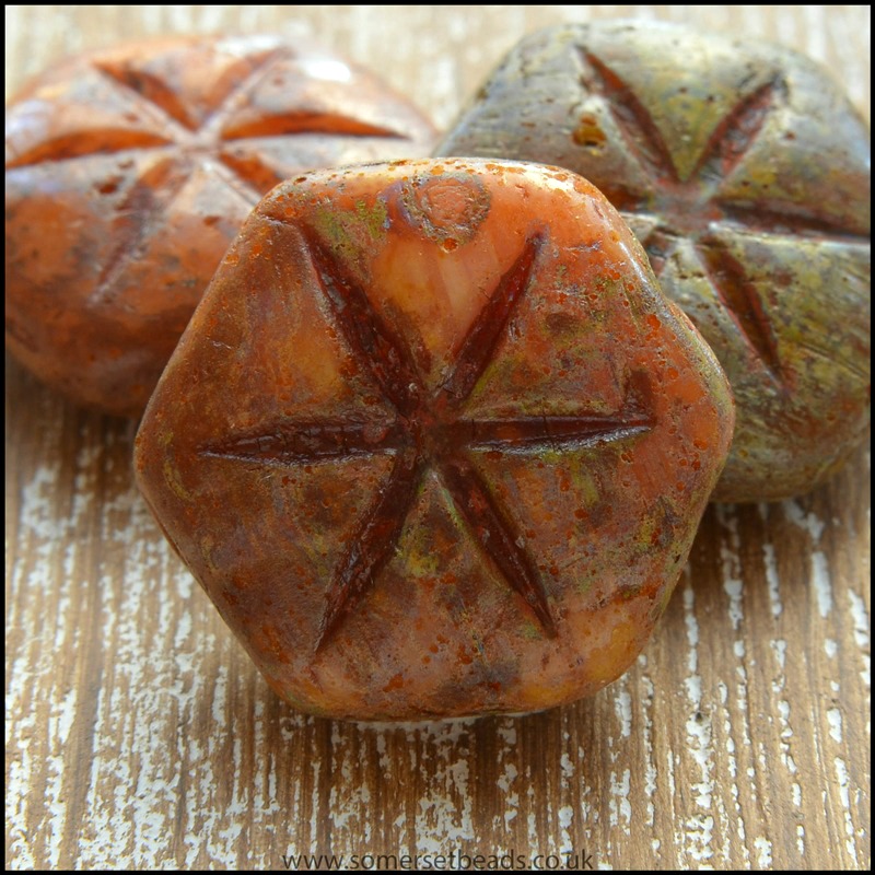  Czech Glass Picasso Rustic Star Beads 18mm x 16mm