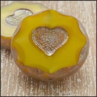 Czech Glass Picasso Heart Coin Beads - Mustard