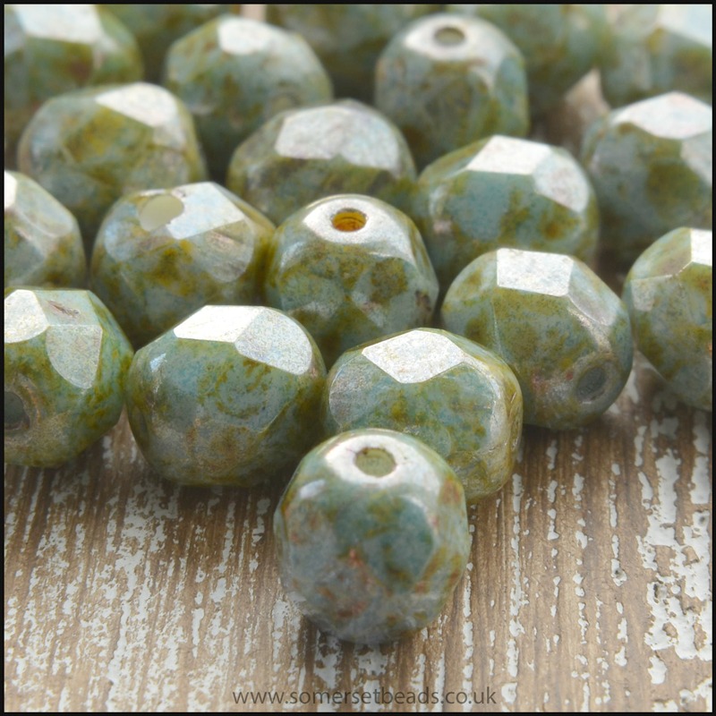 Czech Glass Faceted Fire Polished Beads 6mm Deep Mint Lustre