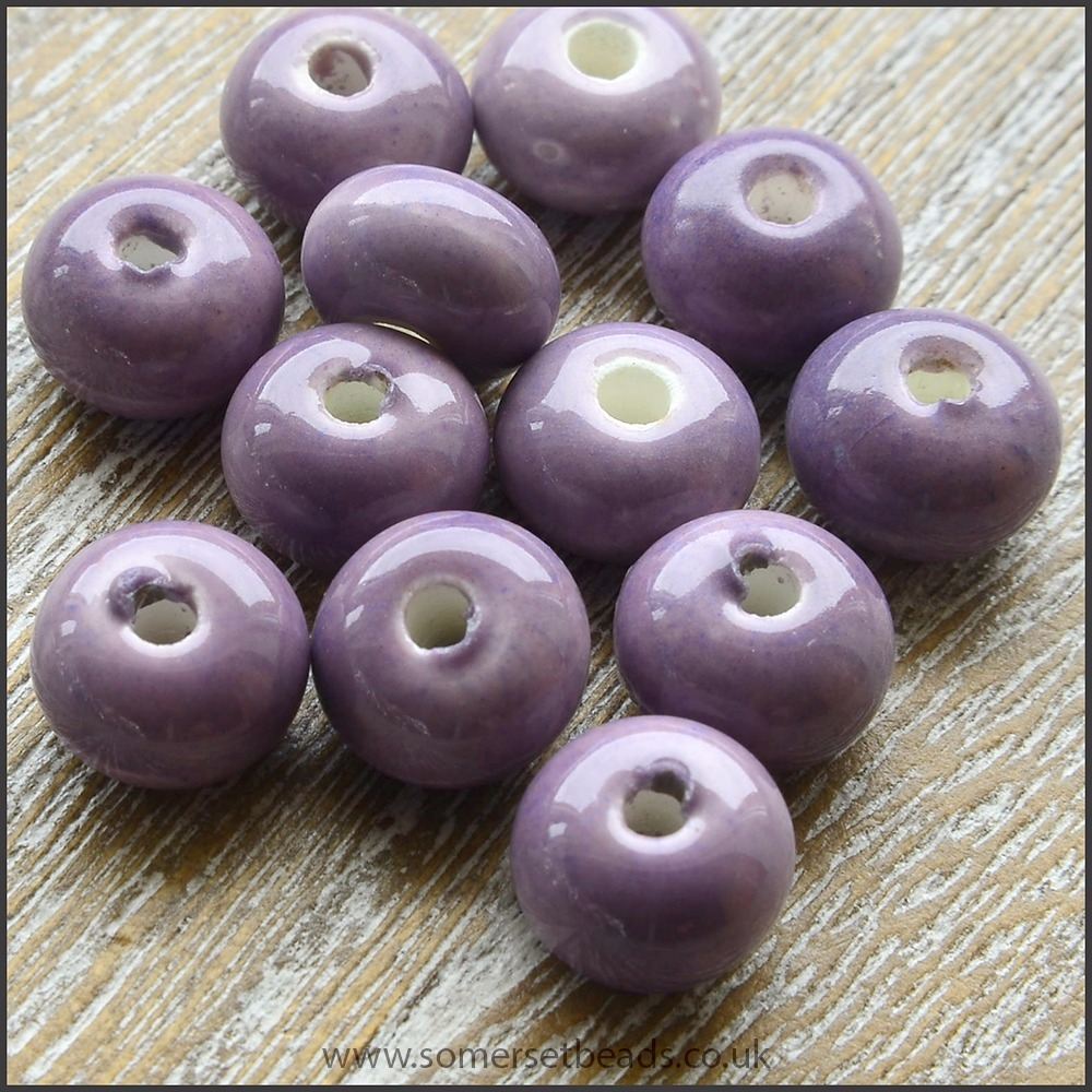 Glazed Ceramic Rondelle Beads 8mm x 5mm - Purple