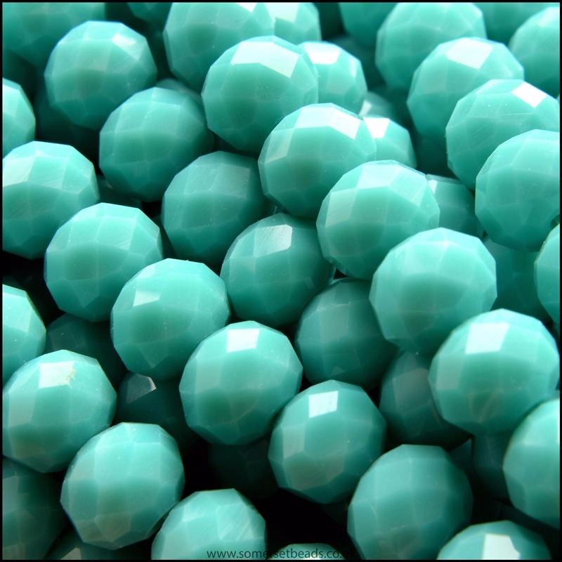 Opaque Faceted Glass Crystal Rondelle Beads, Turquoise, 6mm x 4mm