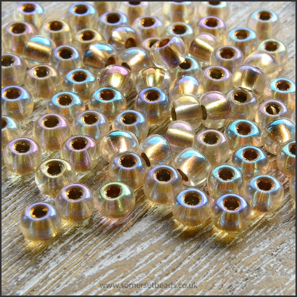 Preciosa Czech Glass Seed Beads - Crystal AB Gold Lined