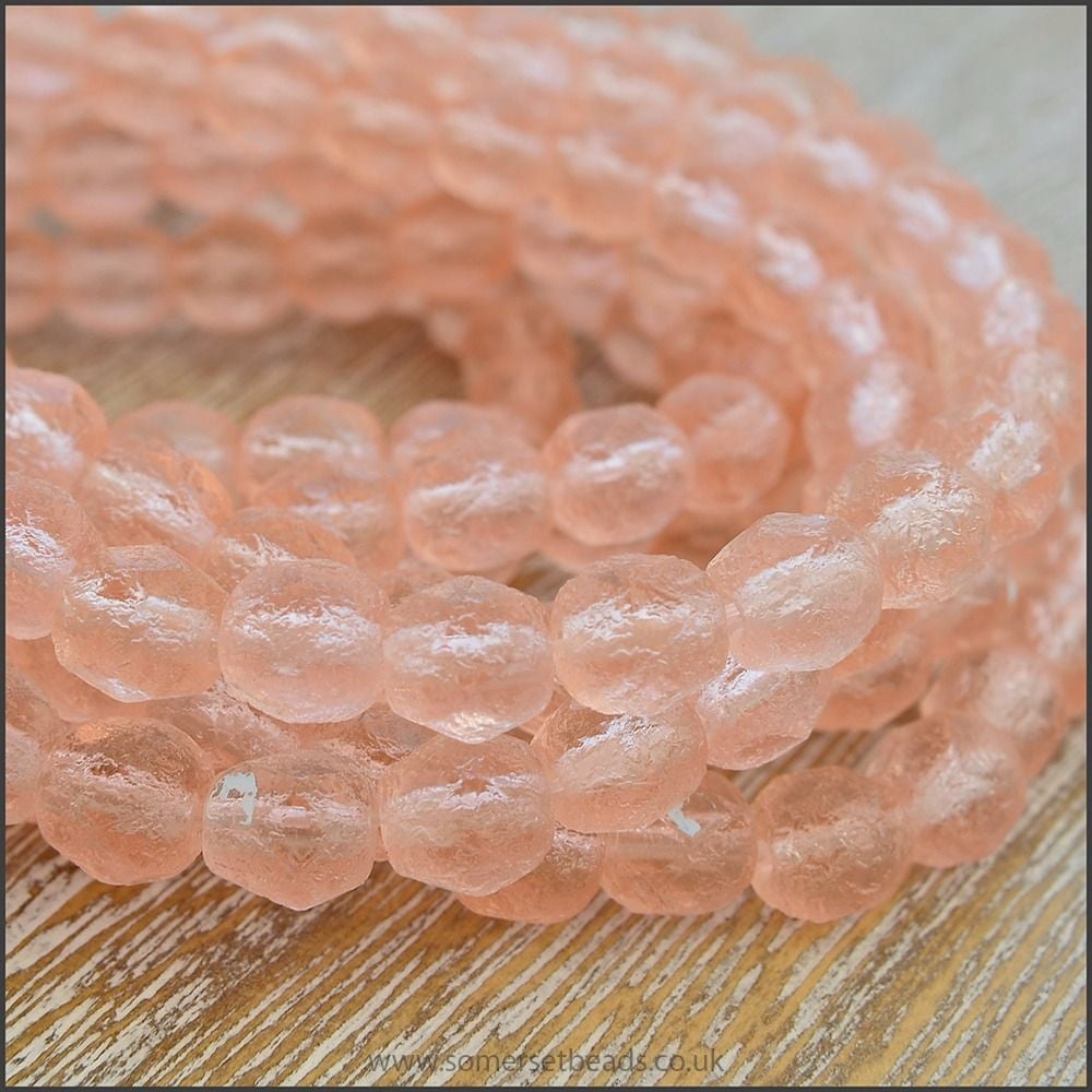 Czech Glass Faceted Sea Glass Fire Polished Beads 6mm - Blush Pink