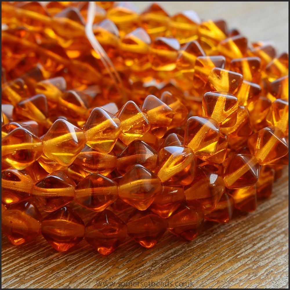 Czech Glass Bicone Beads 6mm - Amber