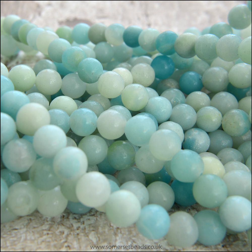Natural amazonite beads, 6mm plain rounds