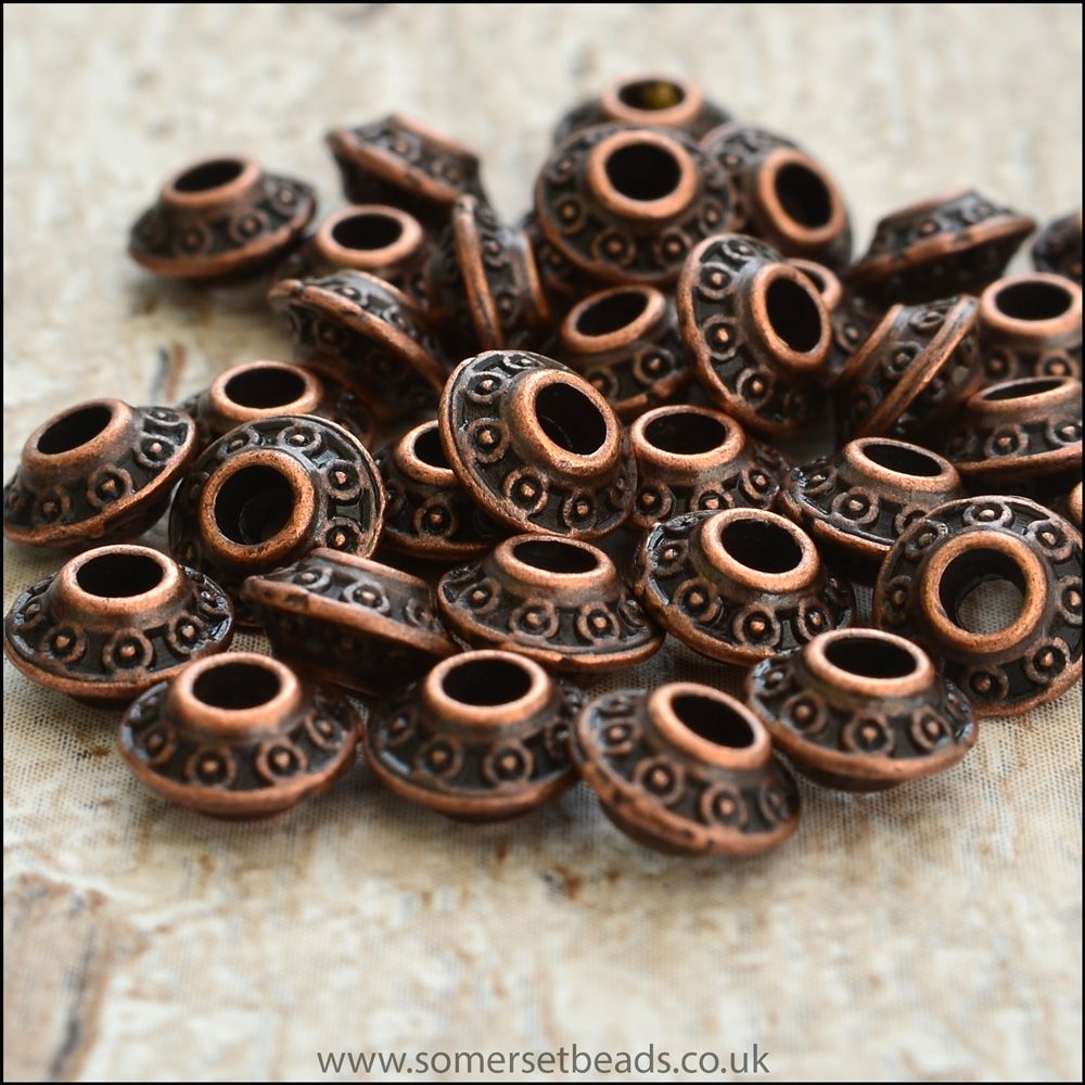 Copper Patterned 6.5mm Spacer Beads