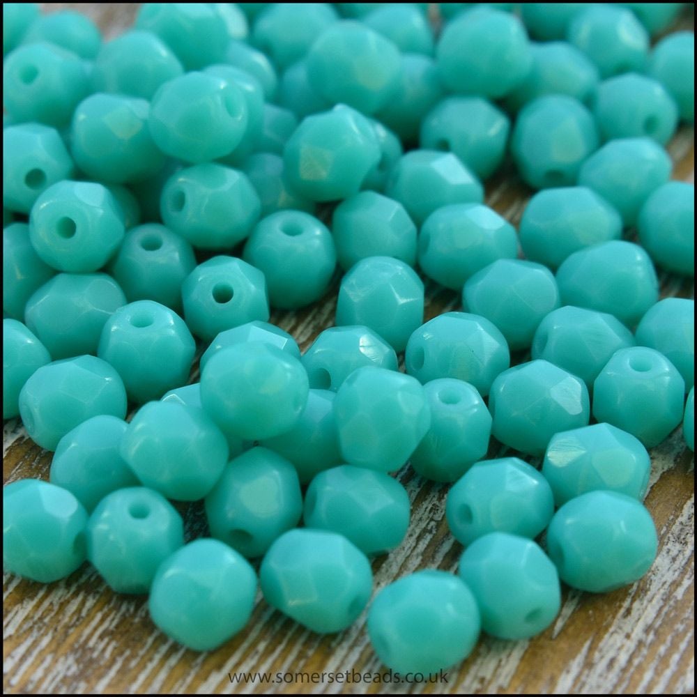 Czech Glass Faceted Fire Polished Beads 4mm - Opaque Turquoise