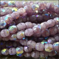 Czech Glass Faceted Fire Polished Beads 4mm Lilac AB