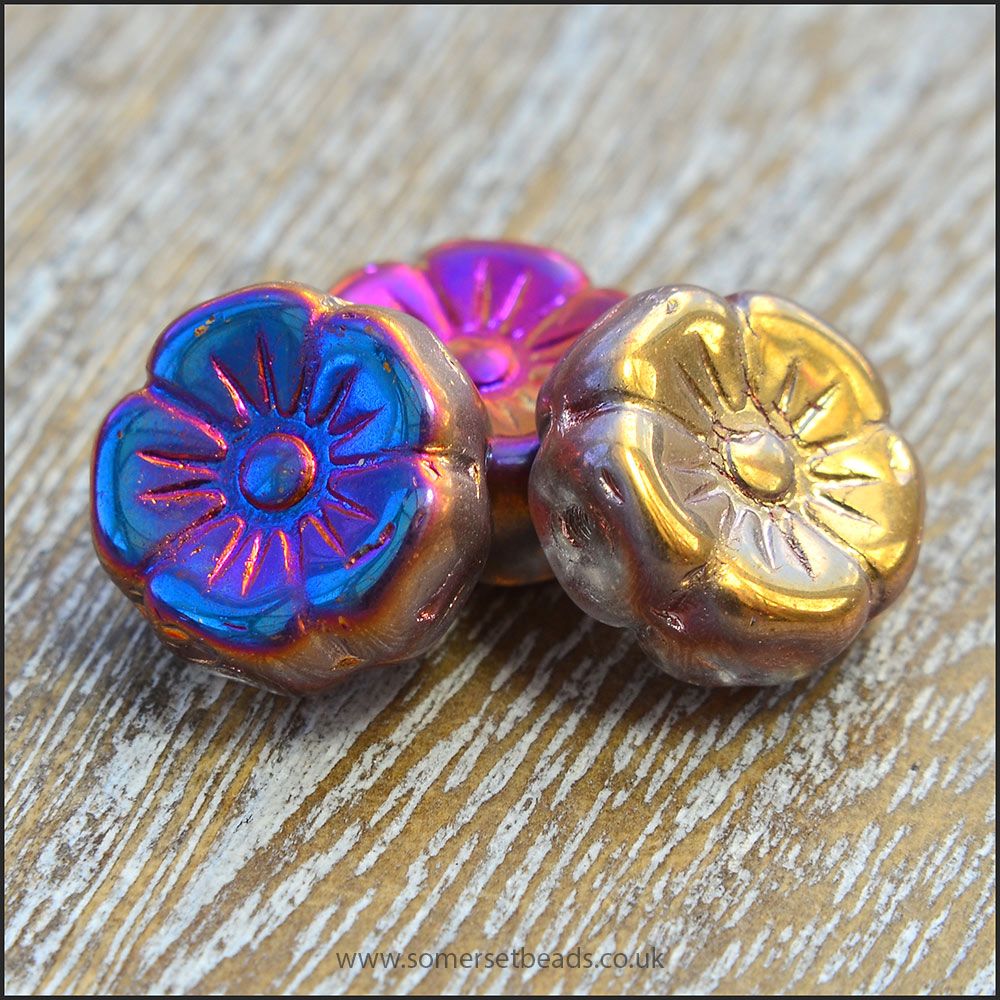 Czech Glass Hawaiian Flower Beads Vitrail Bright Mix
