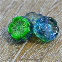 Green and Blue Vitrail Czech Glass Hawaiian Flower Beads