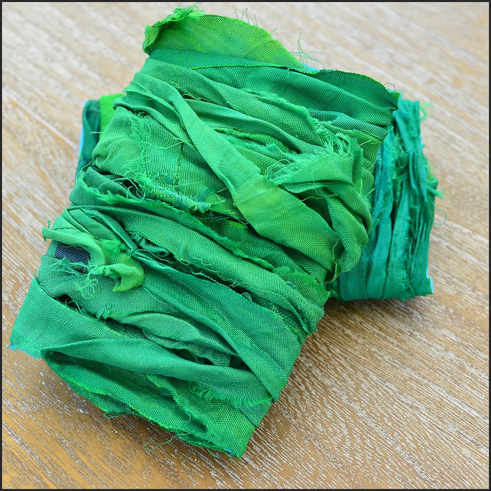 Spring Green Hand Dyed Sari Silk Ribbon