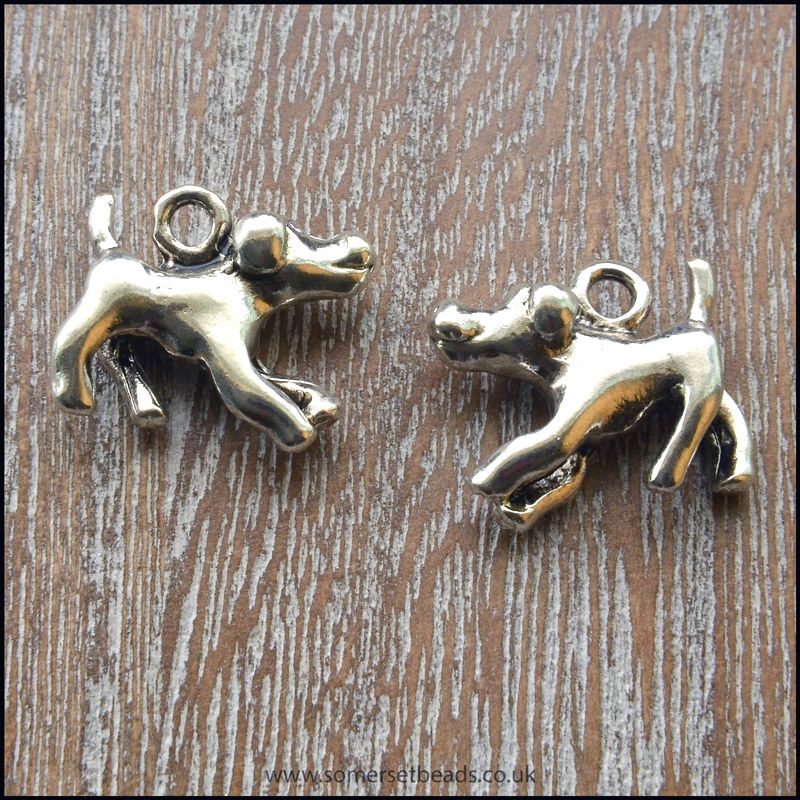  Silver Tone 3D Metal Dog Charms