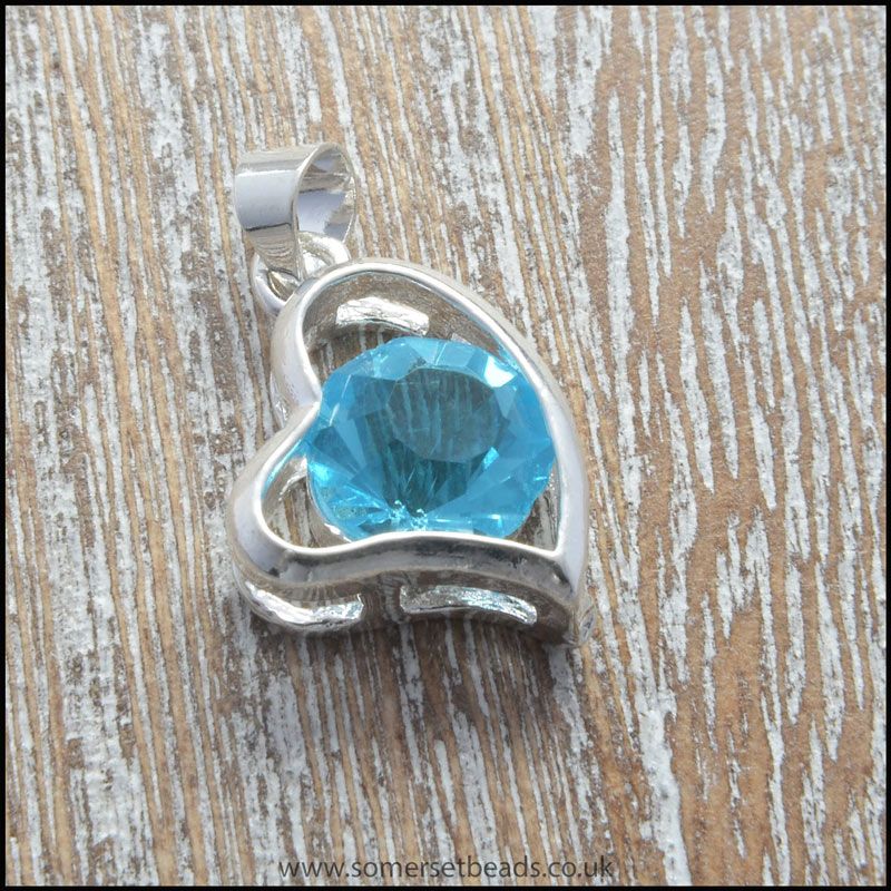 Aqua Rhinestone Silver Heart Shaped Pendant